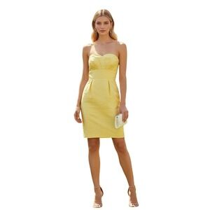 Lynn Lugo Dupioni SIlk Strapless Sweetheart Neckline Formal Dress Yellow Size 4